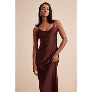 Lulus Janet Brown Satin Slip Maxi Dress - Size S
